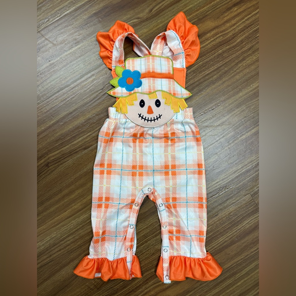 Boutique- Orange Plaid Scarecrow Baby Jumper- NWOT